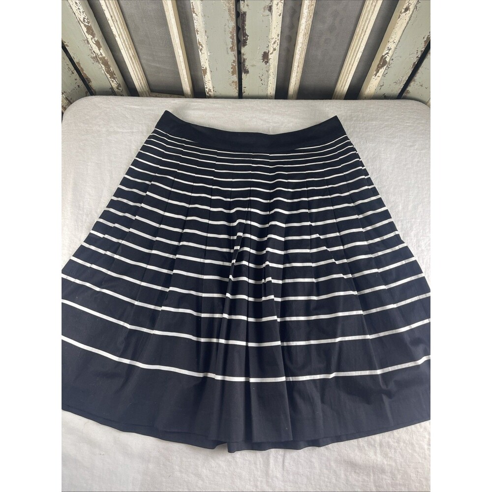 Talbots Women's Black White Knee Length Striped Pleated Career Work Skirt 10